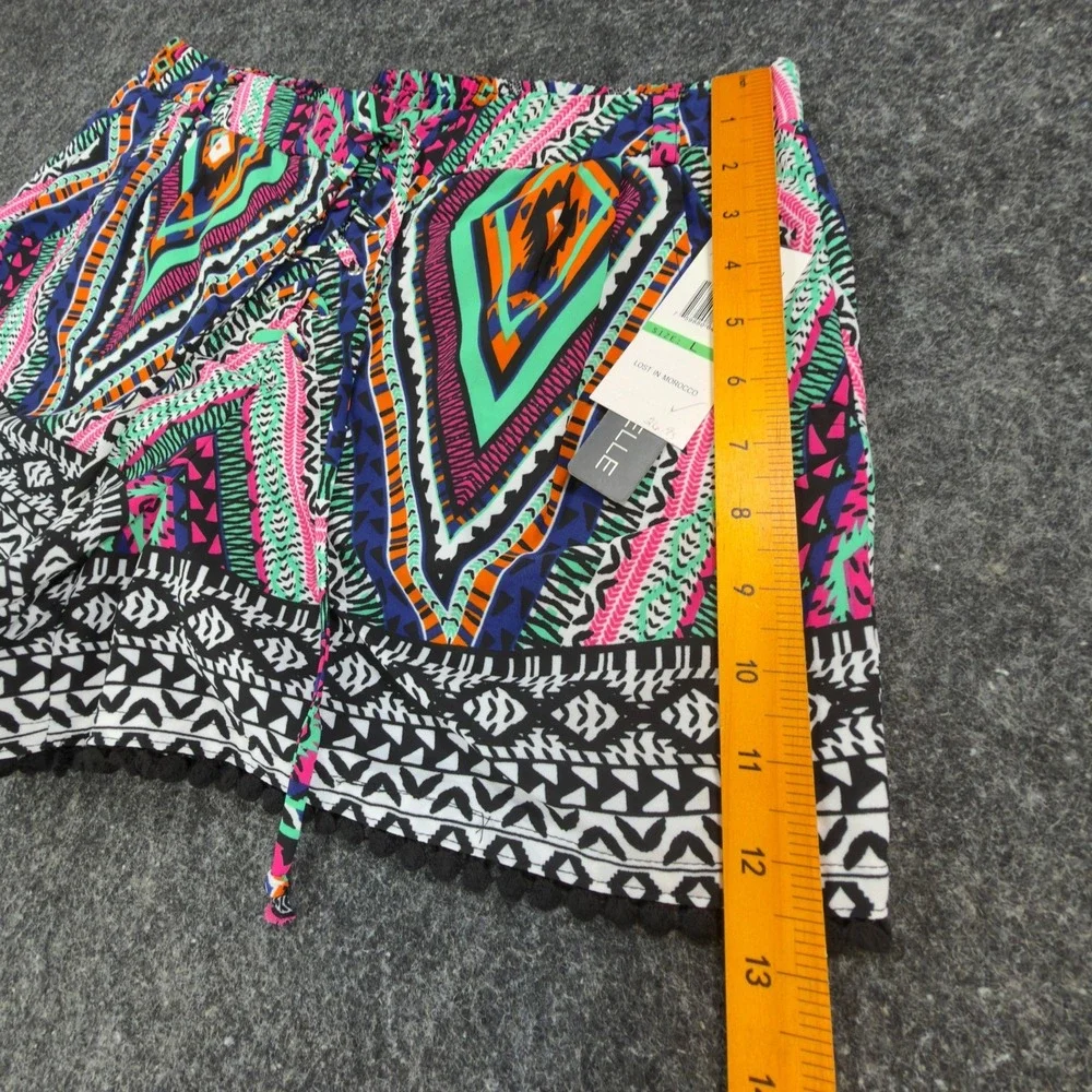 My Michelle Tribal Shorts NWT Womens L Multicolor Lace Up Pom Pom Hem